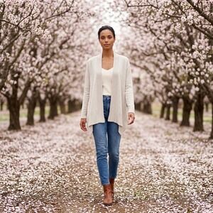 Lou & Grey Women Oatmeal Cream Open Front Cardigan Sweater M/L 0356